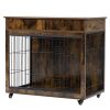 Dog Crate Furniture, Wooden Dog House, Decorative Dog Kennel with Drawer, Indoor Pet Crate End Table for Small Dog, Steel-Tube Dog Cage, Chew-Proof, R