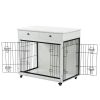 Dog Crate Furniture, Wooden Dog House, Decorative Dog Kennel with Drawer, Indoor Pet Crate End Table for Small Dog, Steel-Tube Dog Cage, Chew-Proof, W