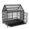 Heavy-Duty Metal Dog Kennel, Pet Cage Crate with Openable Pointed Top and Front Door, 4 Wheels