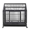 Heavy-Duty Metal Dog Kennel, Pet Cage Crate with Openable Pointed Top and Front Door, 4 Wheels