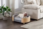 Scandinavian style Elevated Dog Bed Pet Sofa With Solid Wood legs and Bent Wood Back, Velvet Cushion,Mid Size Light Grey